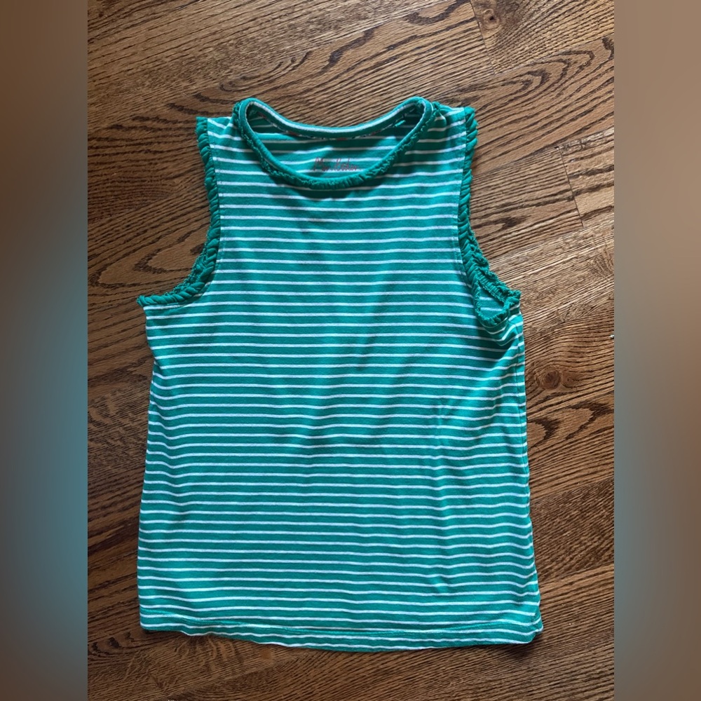 Mini Boden Tank Top Girls 11-12 Years Green Sleeveless Ruffled Large Striped